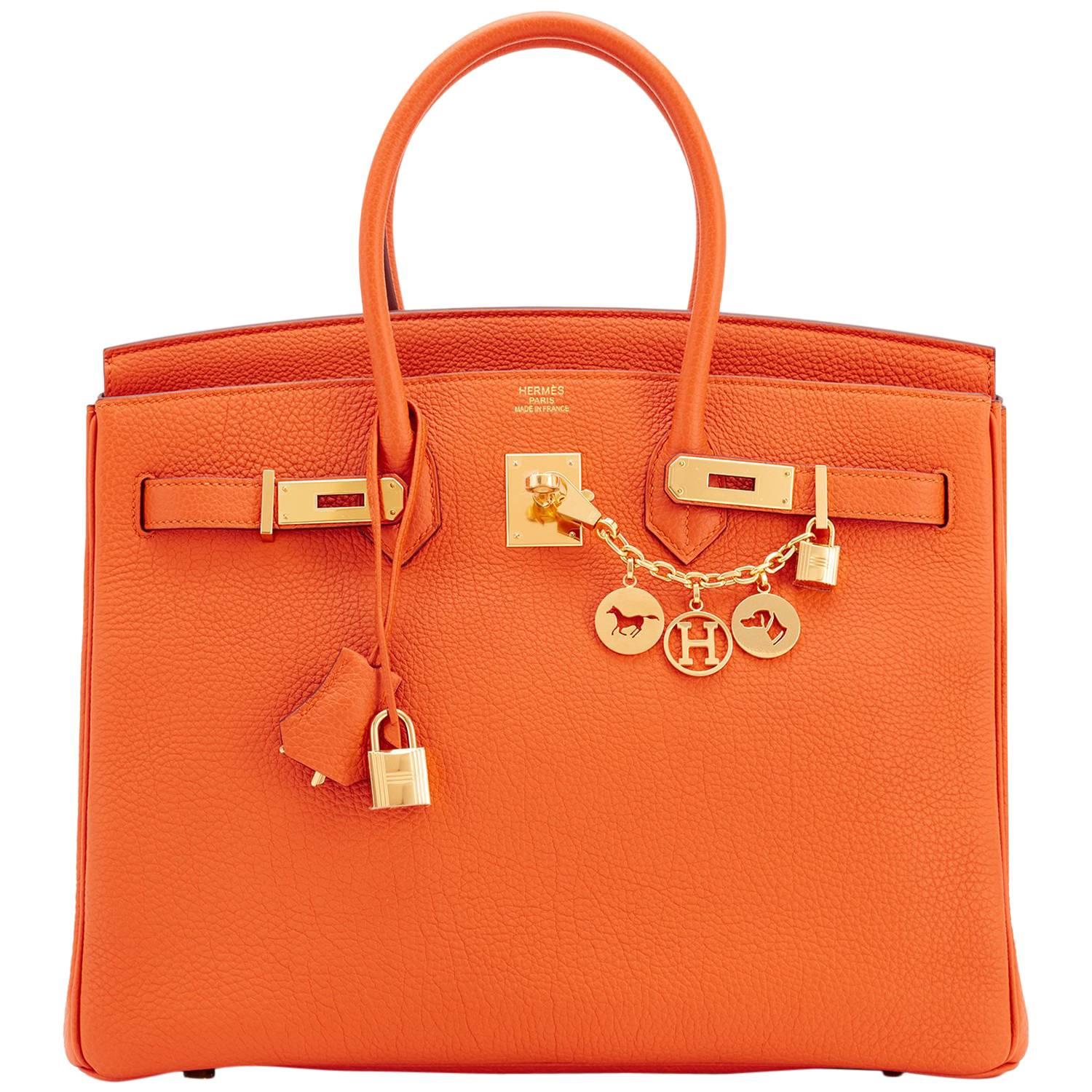 Hermes Classic Orange Togo Gold Hardware Birkin 35cm Bag