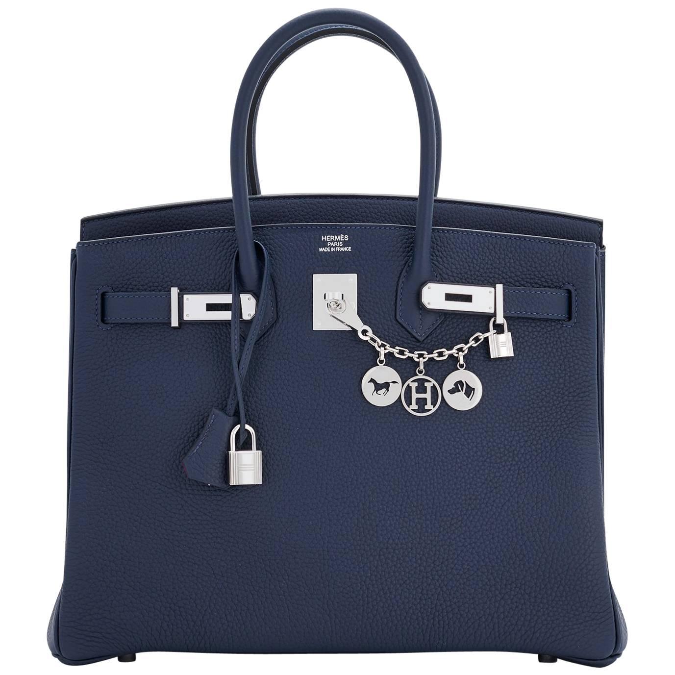 Hermes Blue Nuit Verso Rose Pourpre 35cm VIP Limited Edition A Stamp Birkin Bag