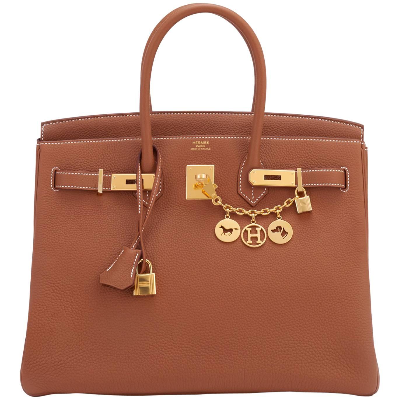 Hermes 35cm Gold Togo Camel Tan Gold Hardware C Stamp Birkin Bag, 2018