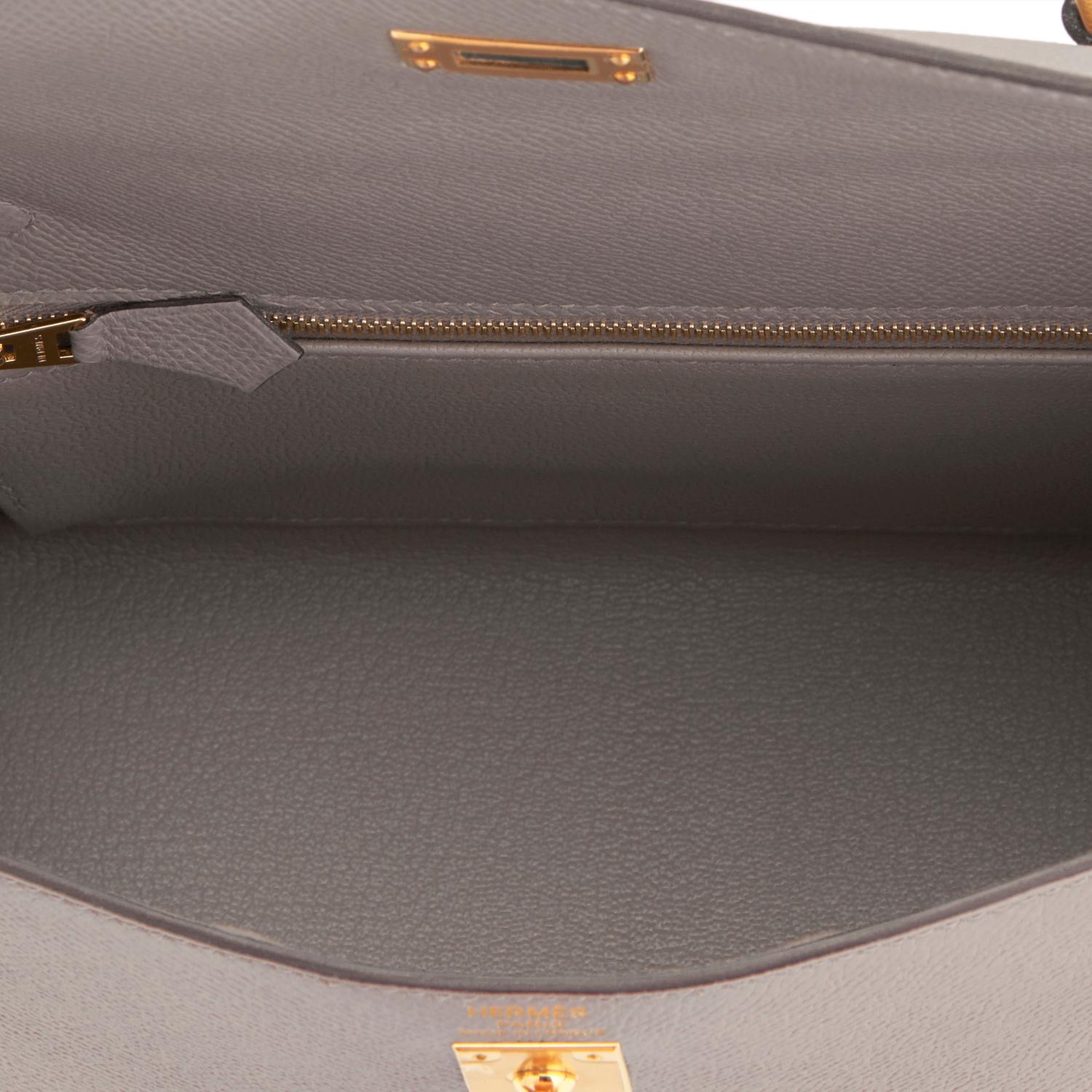 Hermes Gris Asphalte Epsom Sellier Gold Hardware C Stamp Kelly 25cm Bag  In New Condition In New York, NY