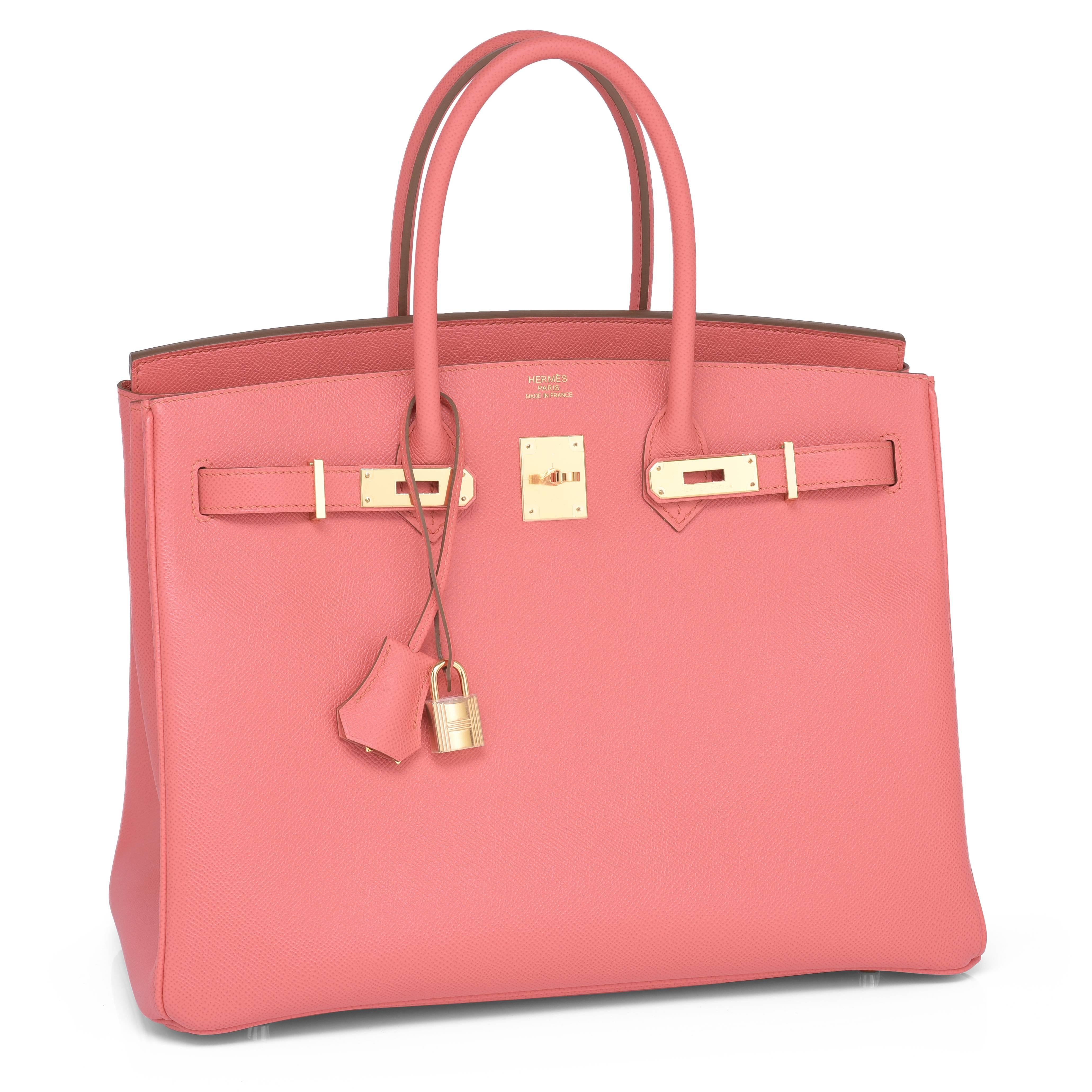 Divine Hermes Flamingo Peach Pink 35cm Birkin Epsom Gold Hardware 
Brand New in Box. Pristine condition (with plastic on hardware). 
Perfect gift! Coming full set with keys, lock, clochette, a sleeper for the bag, rain protector, orange Hermes box