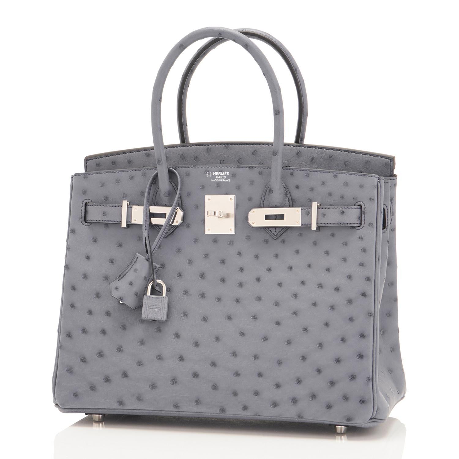 Hermes HSS Horseshoe Gris Agate Perle Ostrich Grey C Stamp Birkin 30 Bag, 2018 In New Condition In New York, NY