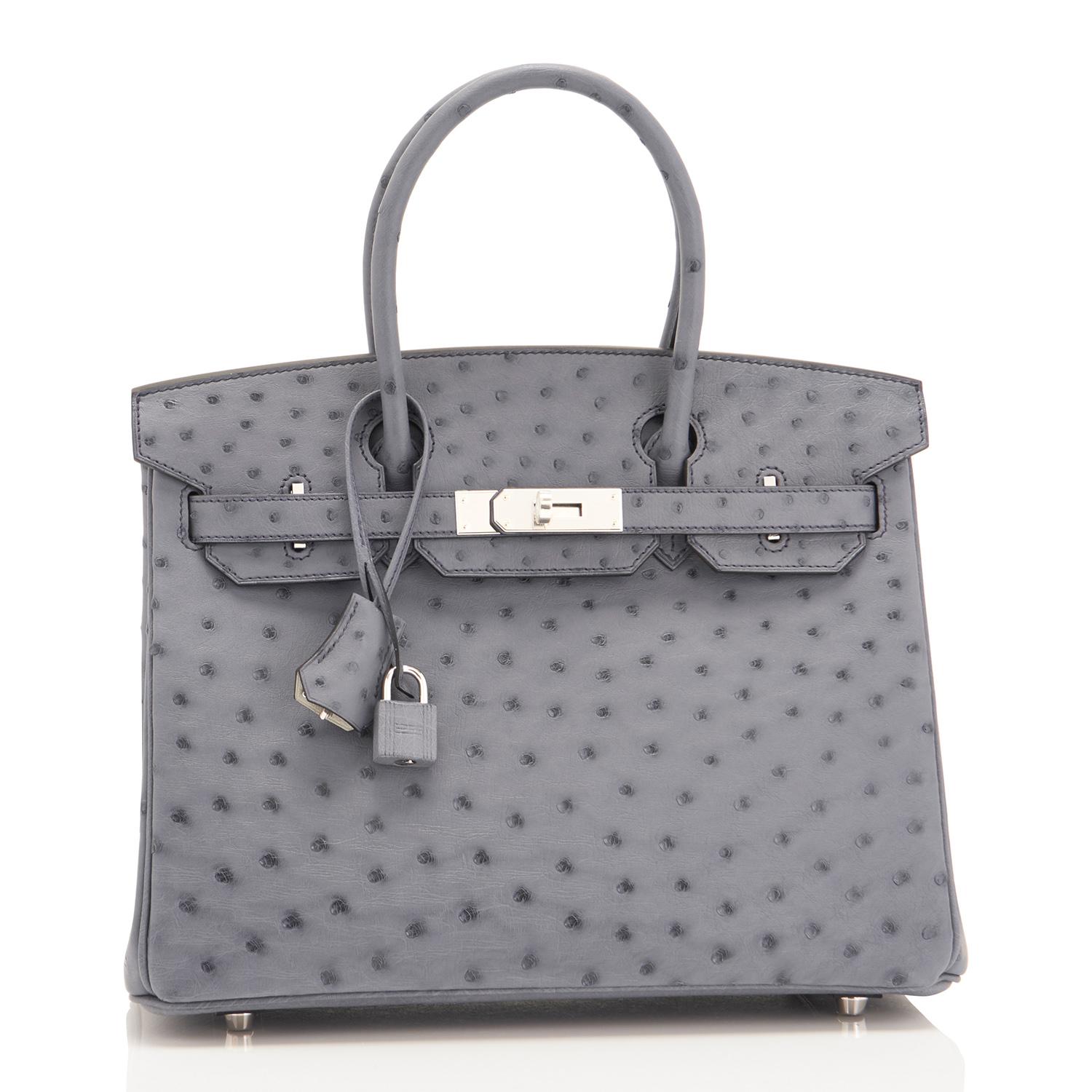 Hermes HSS Horseshoe Gris Agate Perle Ostrich Grey C Stamp Birkin 30 Bag, 2018 2