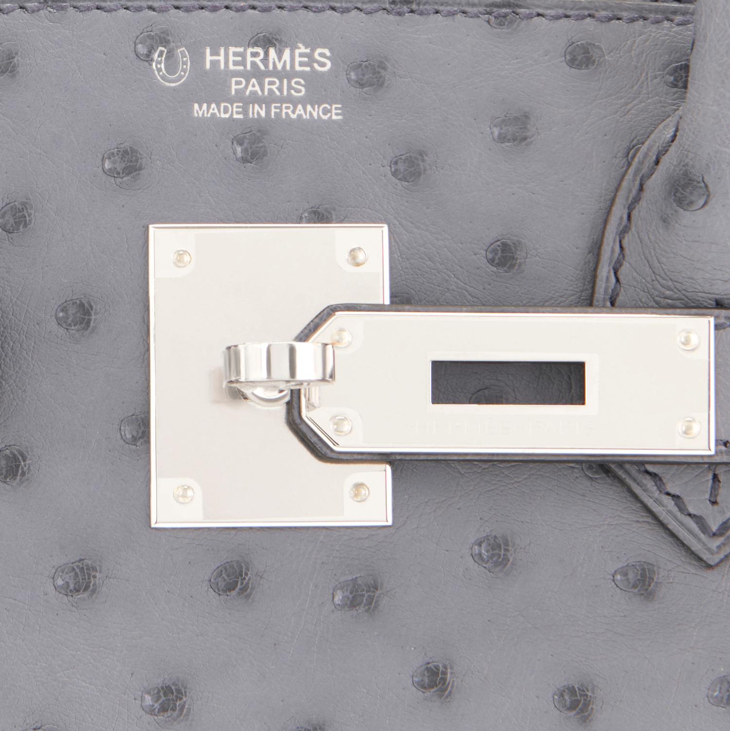 World Exclusive Horse Shoe Stamp Hermes Birkin 30 HSS Ostrich Gris Agate Gris Perle Grey Bag
Brand New in Box. Store fresh. Pristine Condition (with plastic on hardware) 
Just picked up from Hermes store; bag bears new interior C Stamp.
Perfect