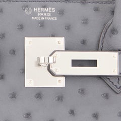 Hermes HSS Horseshoe Gris Agate Perle Ostrich Grey C Stamp Birkin 30 Bag, 2018