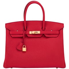 Hermes Birkin 35cm Rouge Casaque Lipstick Red Gold Hardware C Stamp