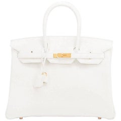 Hermes Birkin 35cm White Clemence Gold Hardware Bag 