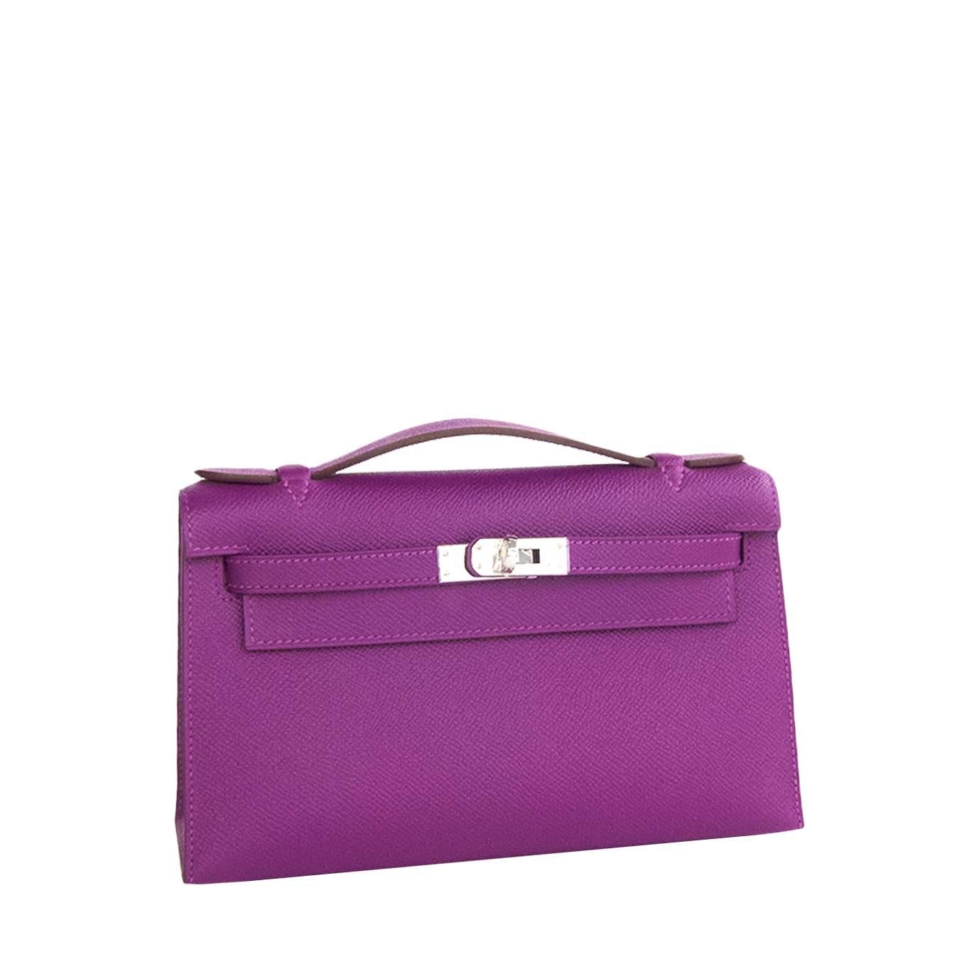 Hermes Anemone Epsom Kelly Pochette Bag Love

Perfect gift!  Brand New in Box
Coming full set with Hermes sleeper, box and ribbon
Beyond precious
Kelly Pochette is so very rare and especially so in cult favorite Anemone Epsom
The best purple
