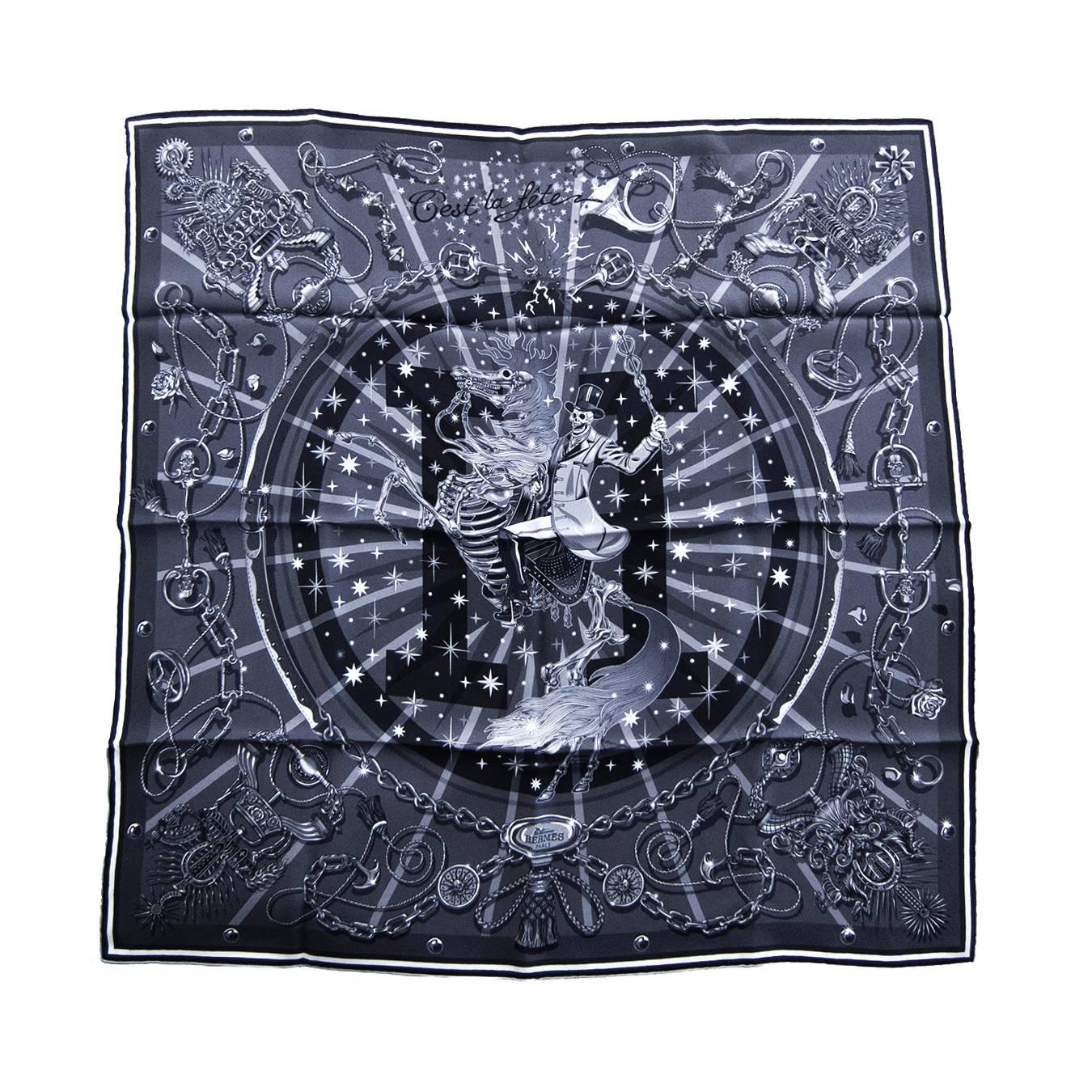 Hermes C'est La Fete 70cm Unisex Silk Skull Scarf Carre Grail