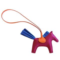 Hermes Tosca Blue Izmir Orange Rodeo Charm PM for Birkin Kelly Bag