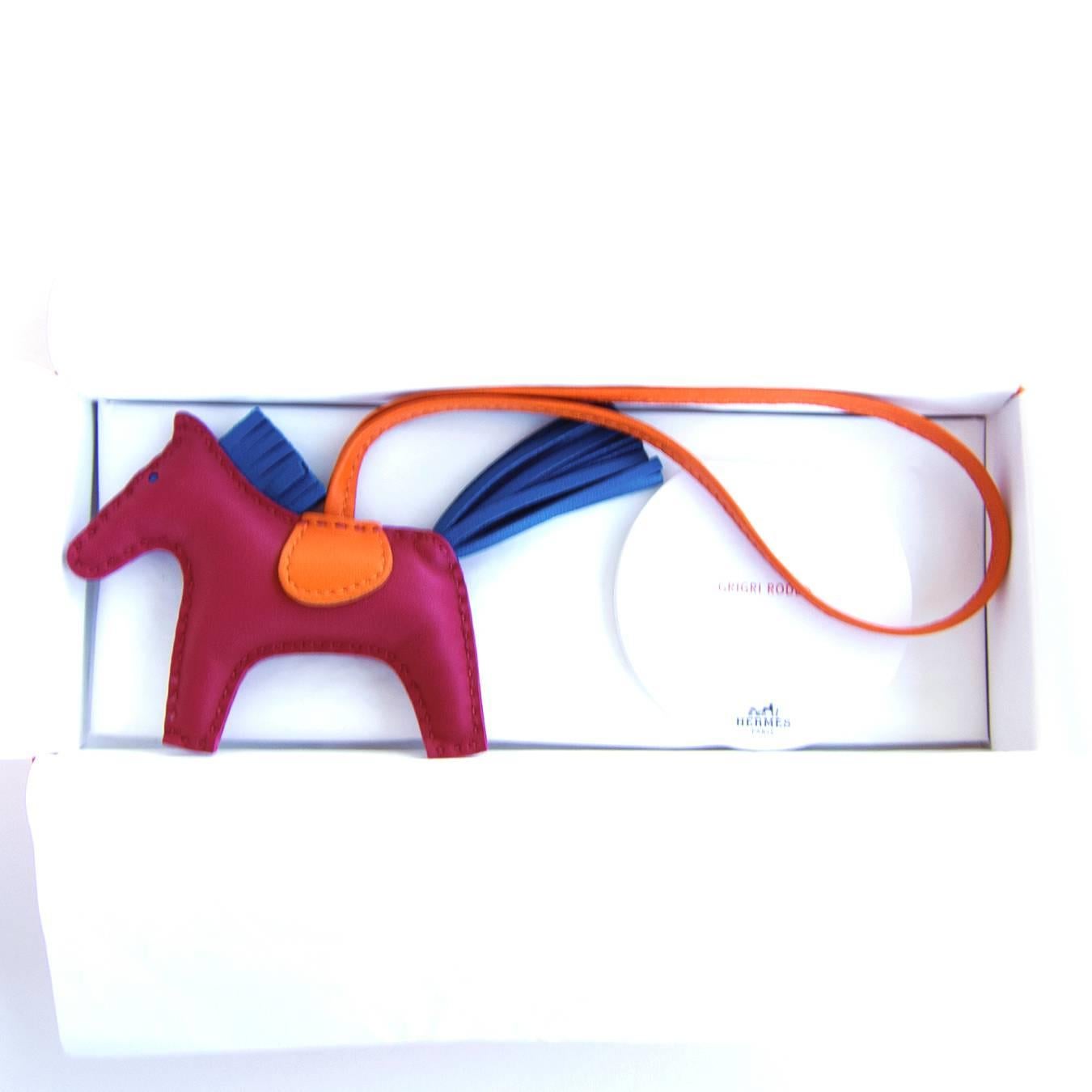 Women's or Men's Hermes Tosca Blue Izmir Orange Rodeo Charm PM for Birkin Kelly Bag