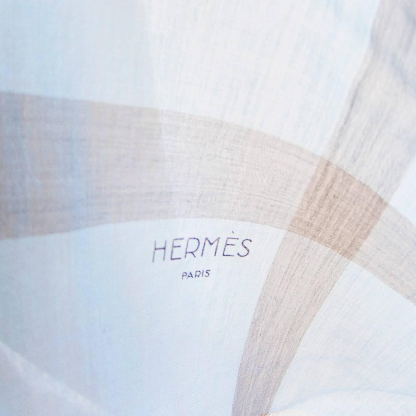 Hermes Blue Cotton Shawl Stole Summer Fine Cotton 2