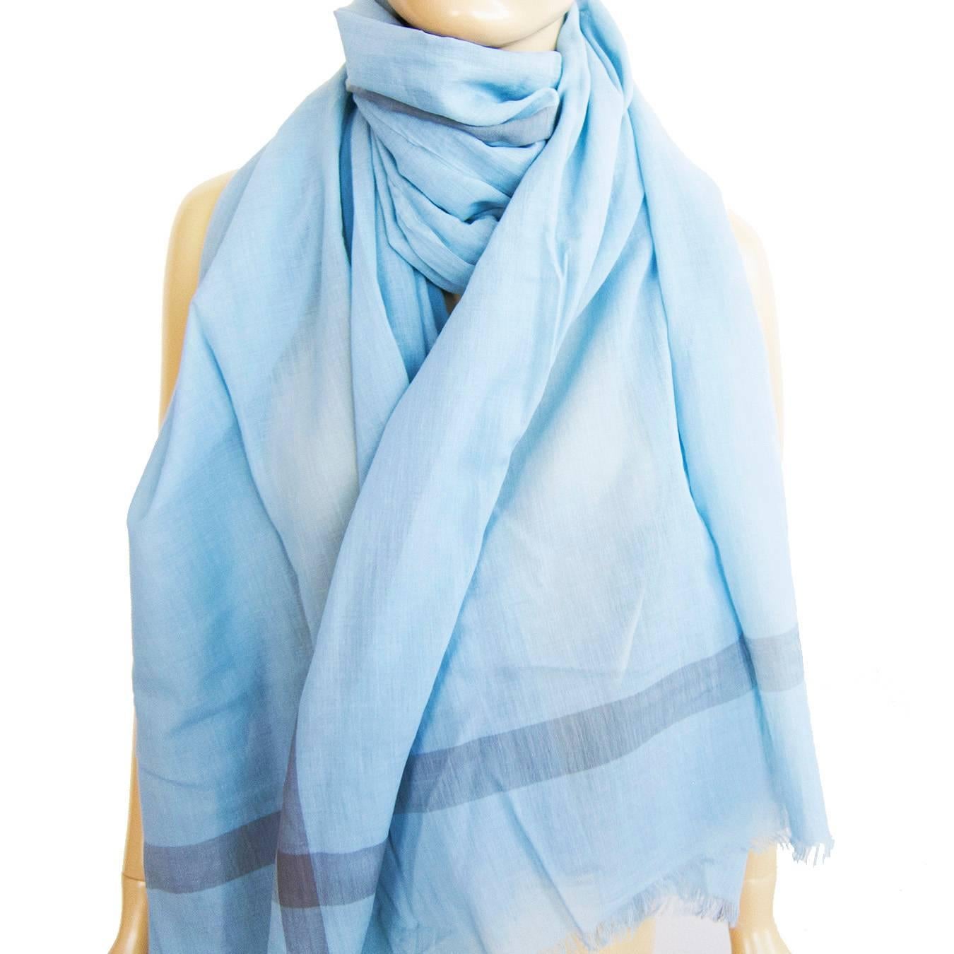 Hermes Blue Cotton Shawl Stole Perfect for Summer
Store fresh.  Pristine condition.
Fine women's rectangular cotton shawl.
The material is incredible, fluid, light, very refined
Perfect gift coming with signature orange Hermes box.
Measures 100