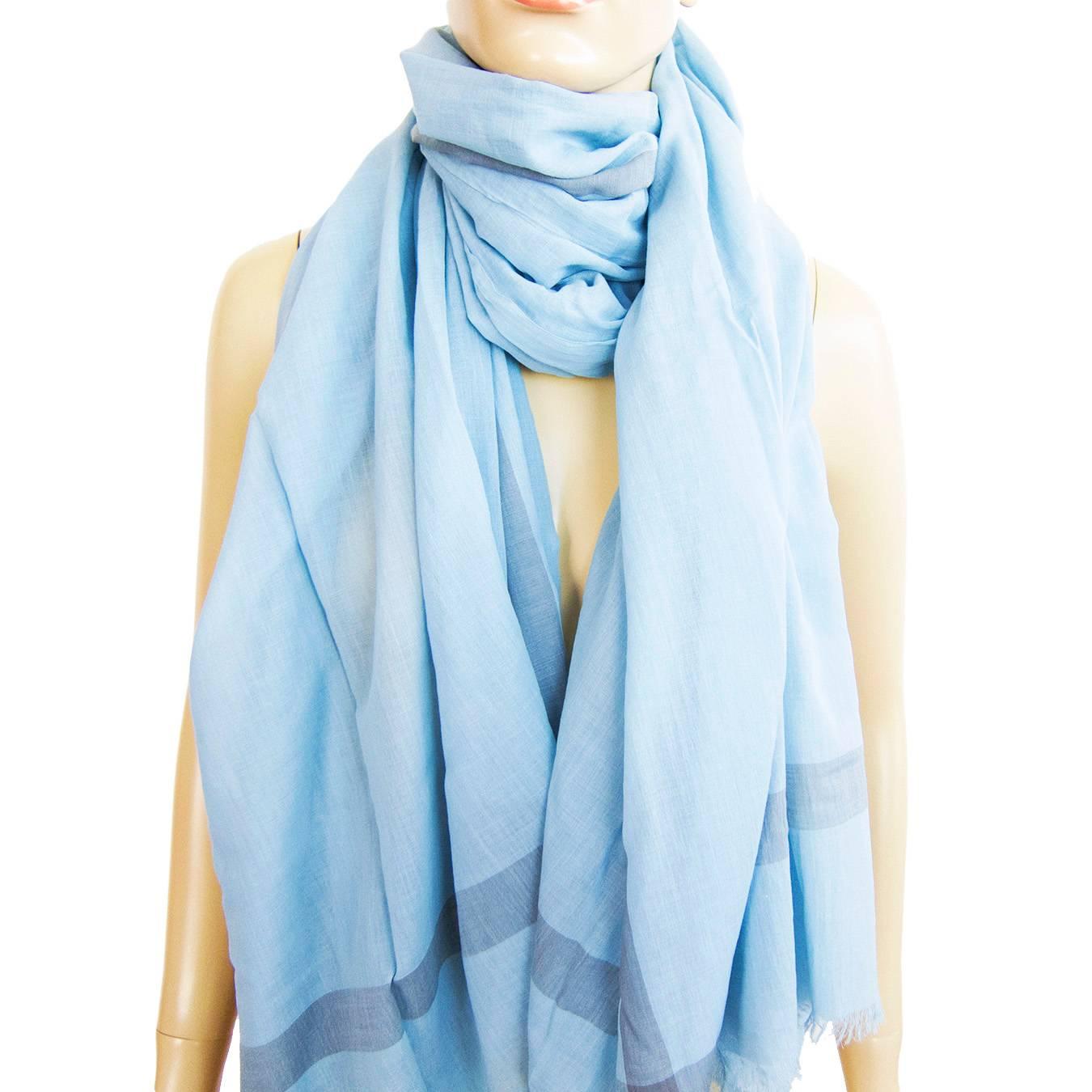 Hermes Blue Cotton Shawl Stole Summer Fine Cotton In New Condition In New York, NY