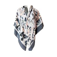 Hermes Monsieur et Madame Cashmere Silk Shawl Scarf GM 140cm Grey Pink