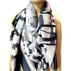 Hermes Monsieur et Madame Cashmere Silk Shawl Scarf GM 140cm Grey Pink