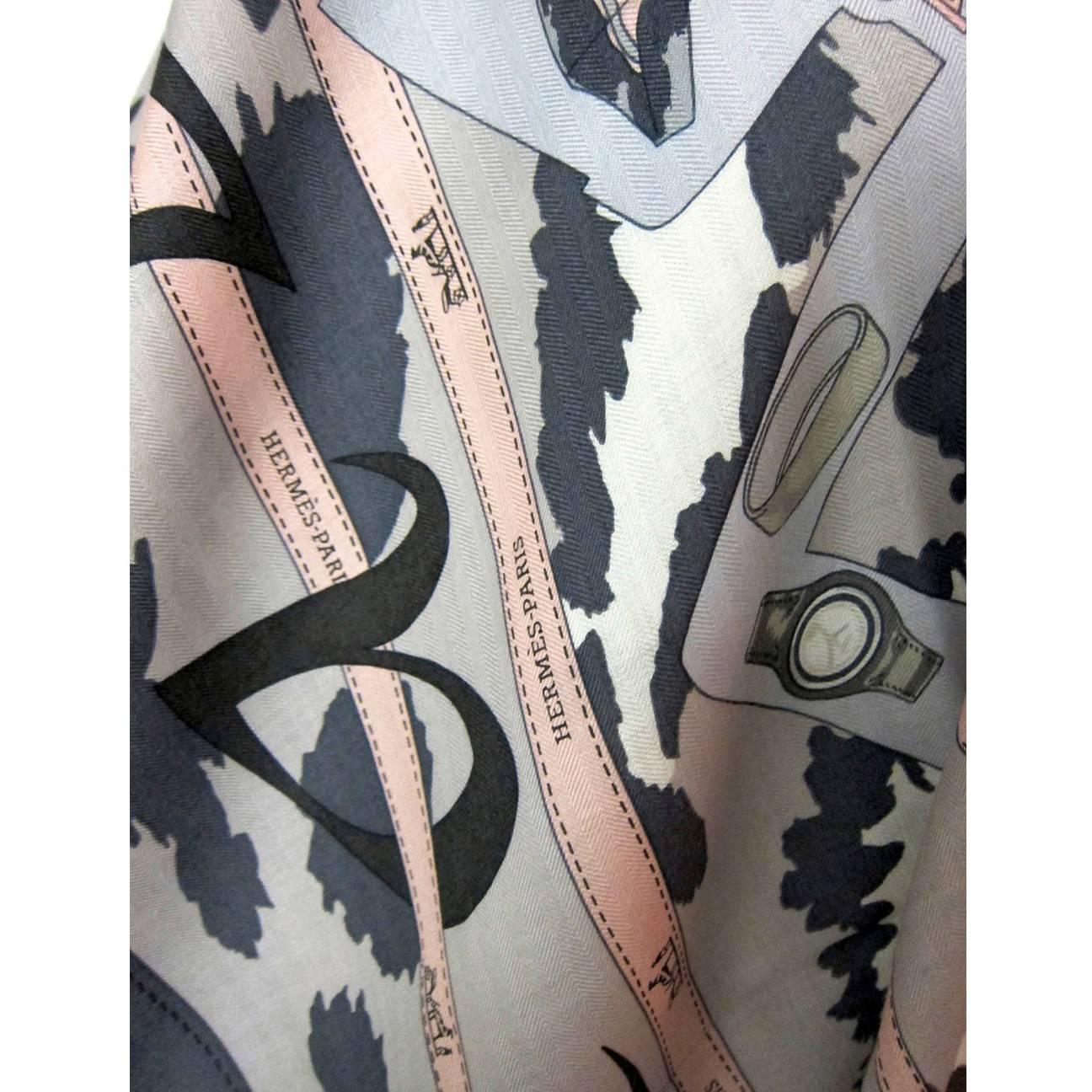 Hermes Monsieur et Madame Cashmere Silk Shawl Scarf GM 140cm Grey ...  