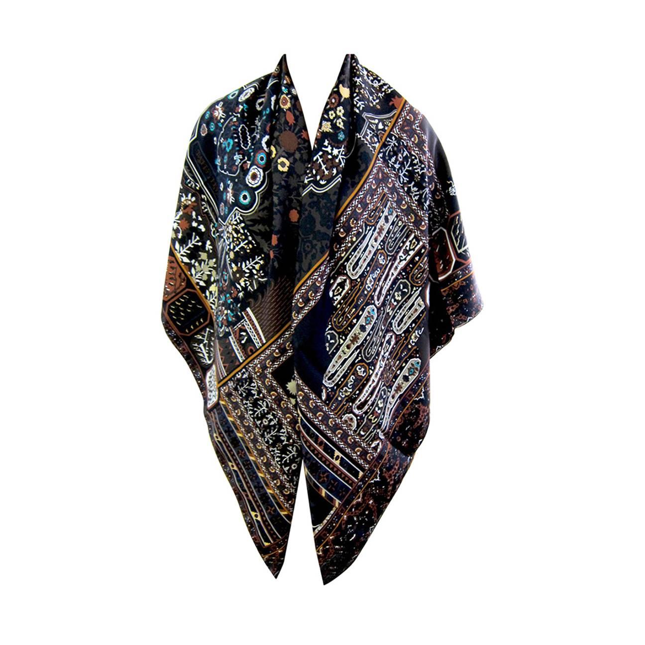 Hermes Tapis Persans Giant Silk GM Neutral Shawl Scarf 140cm Grail