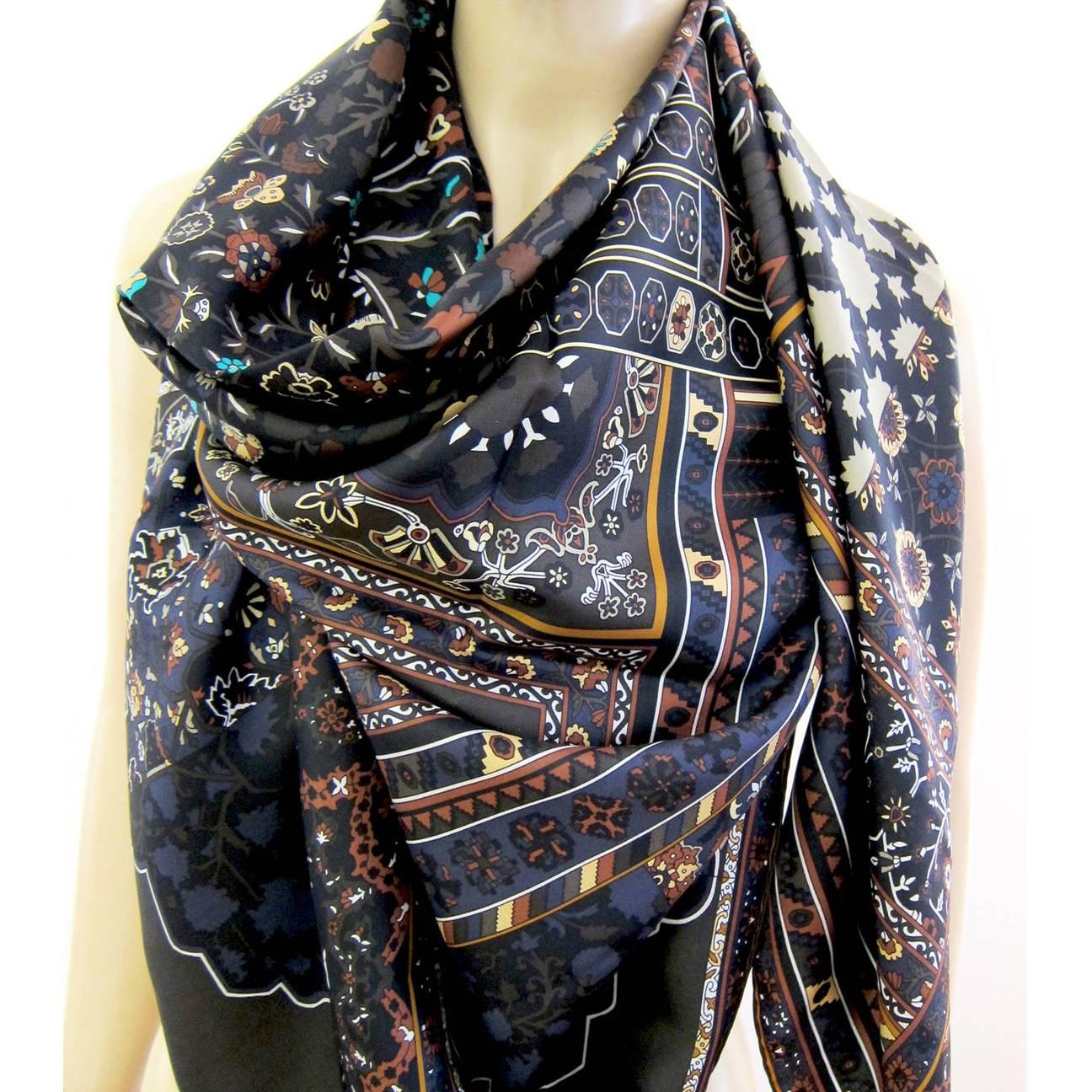 Hermes Tapis Persans Giant Silk GM Neutral Shawl Scarf 140cm Grail 2