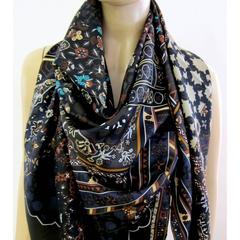 Hermes Tapis Persans Giant Silk GM Neutral Shawl Scarf 140cm Grail