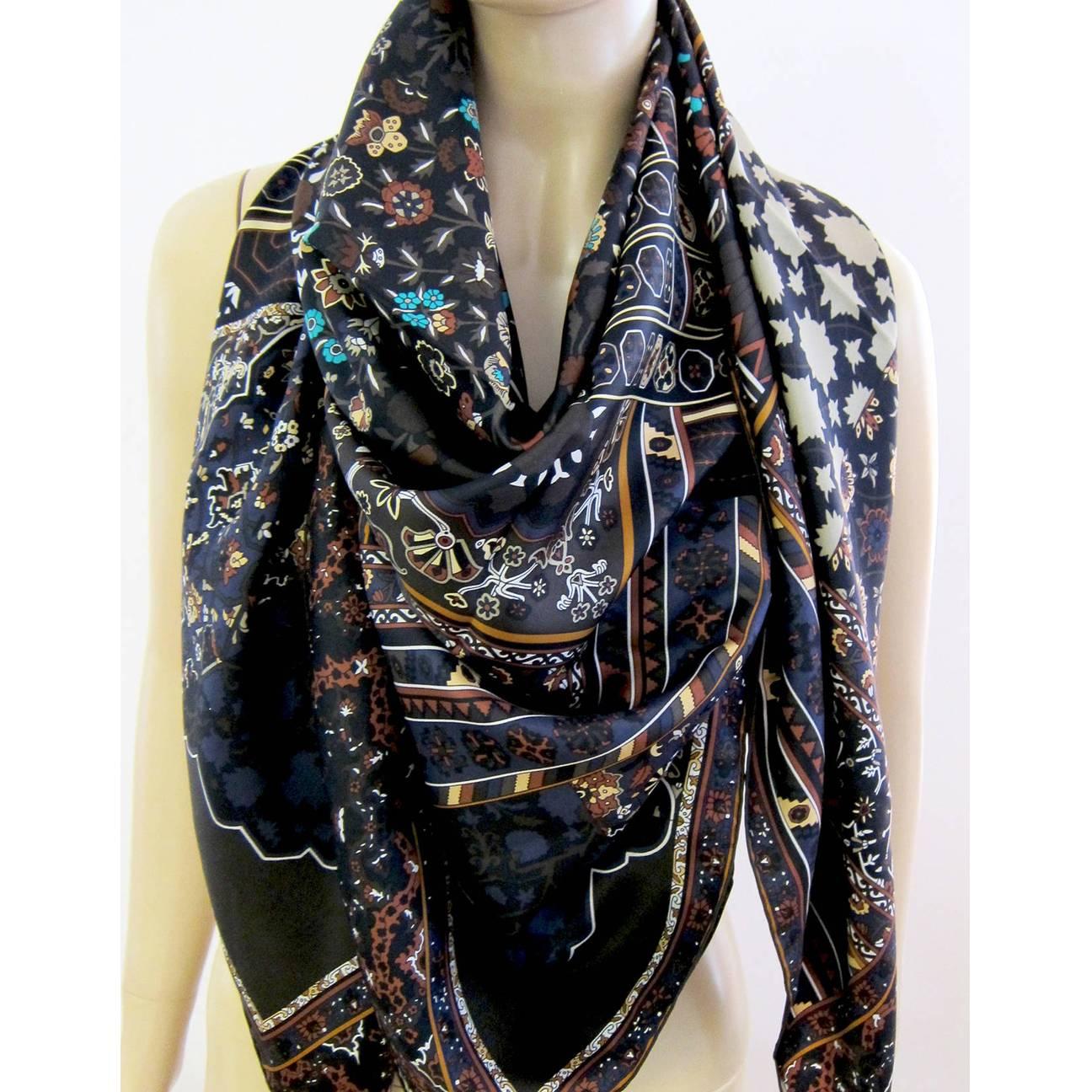 Hermes Tapis Persans Giant Silk GM Neutral Shawl Scarf 140cm Grail 5