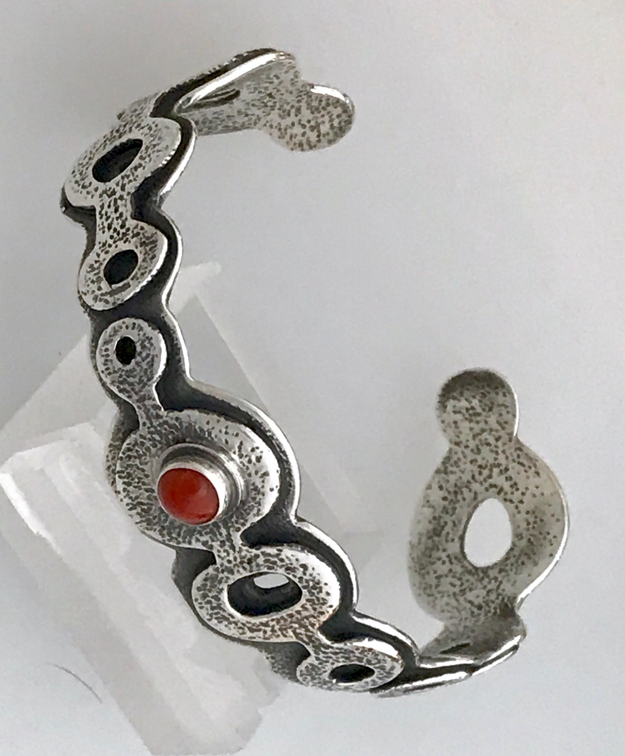 Women's or Men's Spirit Pond bracelet Italian Red Coral Melanie Yazzie silver bangle Navajo For Sale