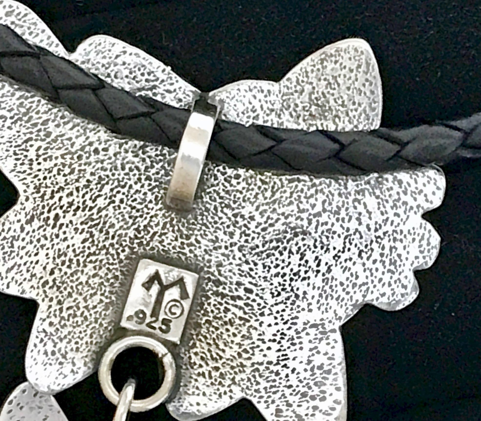 Kitty drop necklace pendant, Melanie Yazzie Navajo cast silver cats silver black In New Condition In Santa Fe, NM