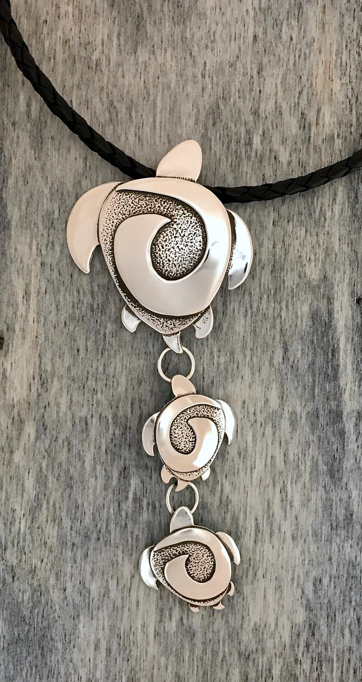 Turtle drop pendant, cast, sterling silver, Melanie Yazzie, new, Navajo, design For Sale 2