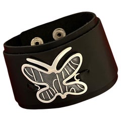 Adjustable Butterfly leather cuff by Melanie Yazzie black silver