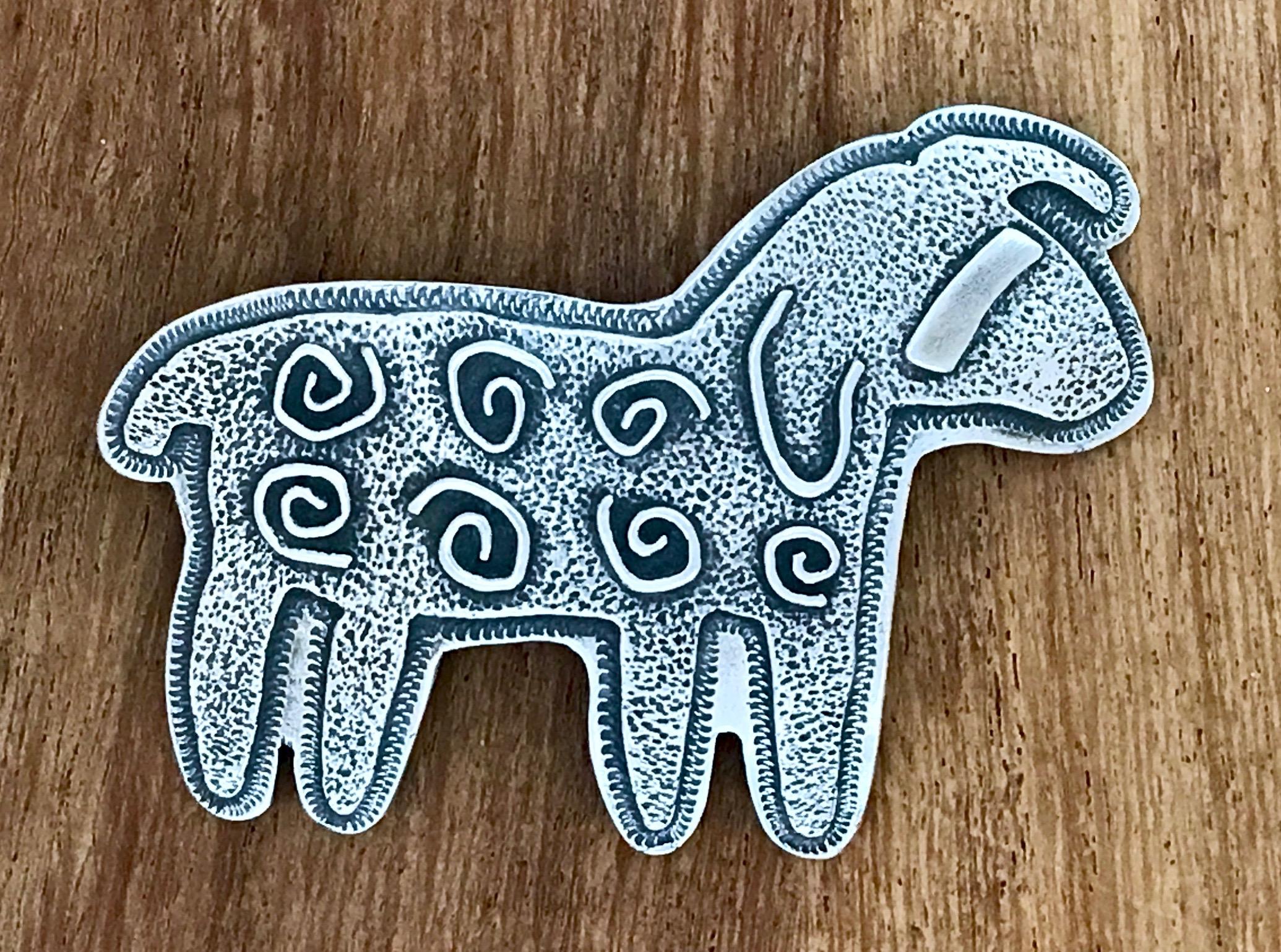 Contemporary Curly Sheep, Sterling silver pin pendant Melanie Yazzie Navajo, Native American For Sale