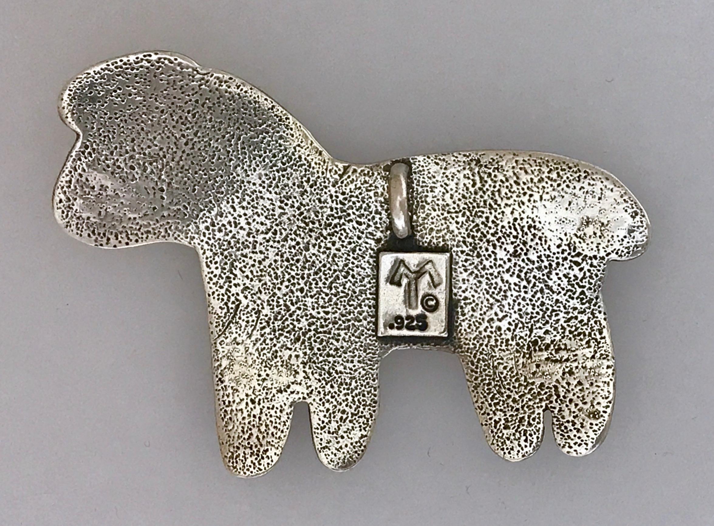 Women's or Men's Curly Sheep, Sterling silver pin pendant Melanie Yazzie Navajo, Native American For Sale