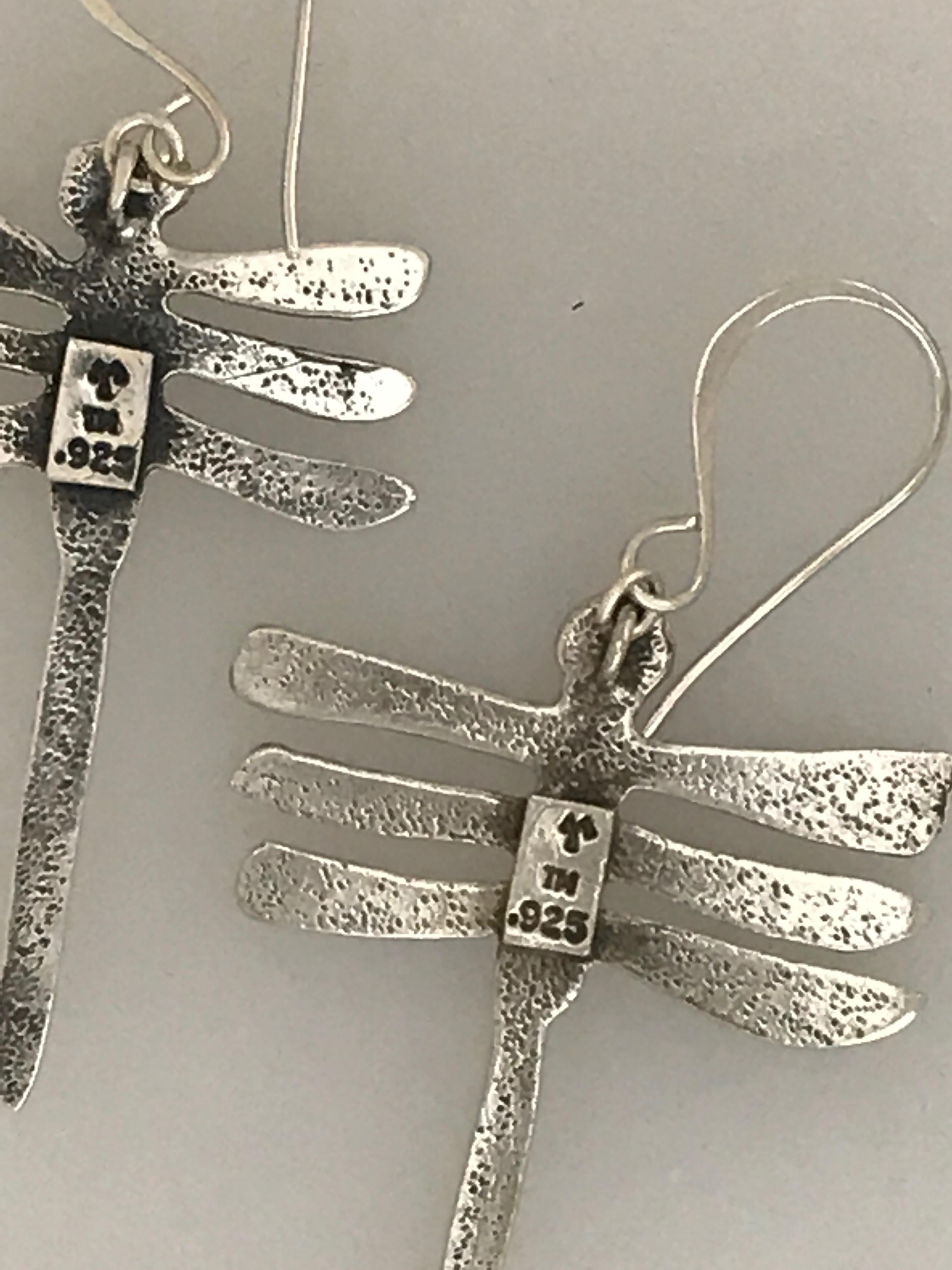 My Protectors, Melanie Yazzie three winged dragonfly earrings silver Navajo  In New Condition For Sale In Santa Fe, NM