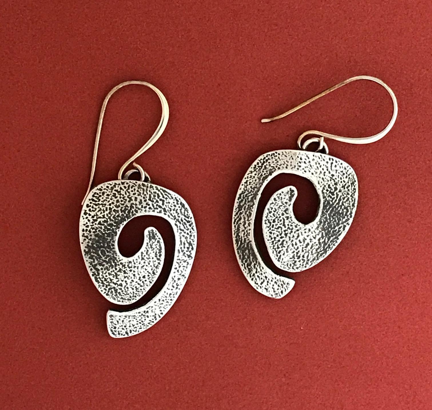 Women's or Men's Swirls, dangle earrings, cast silver by Melanie Yazzie New Navajo contemporary For Sale