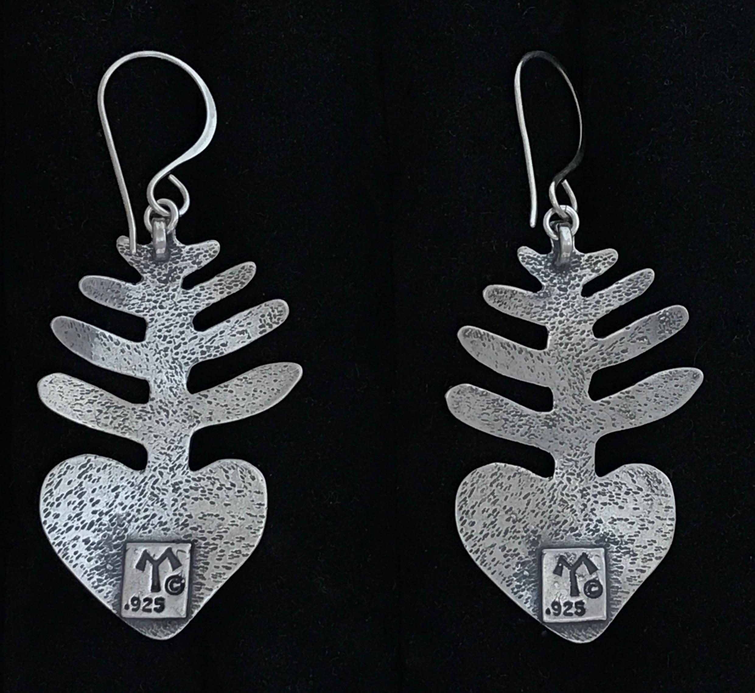 Contemporary Heart Plant Earrings, by Melanie Yazzie, dangle, silver, cast earrings   For Sale