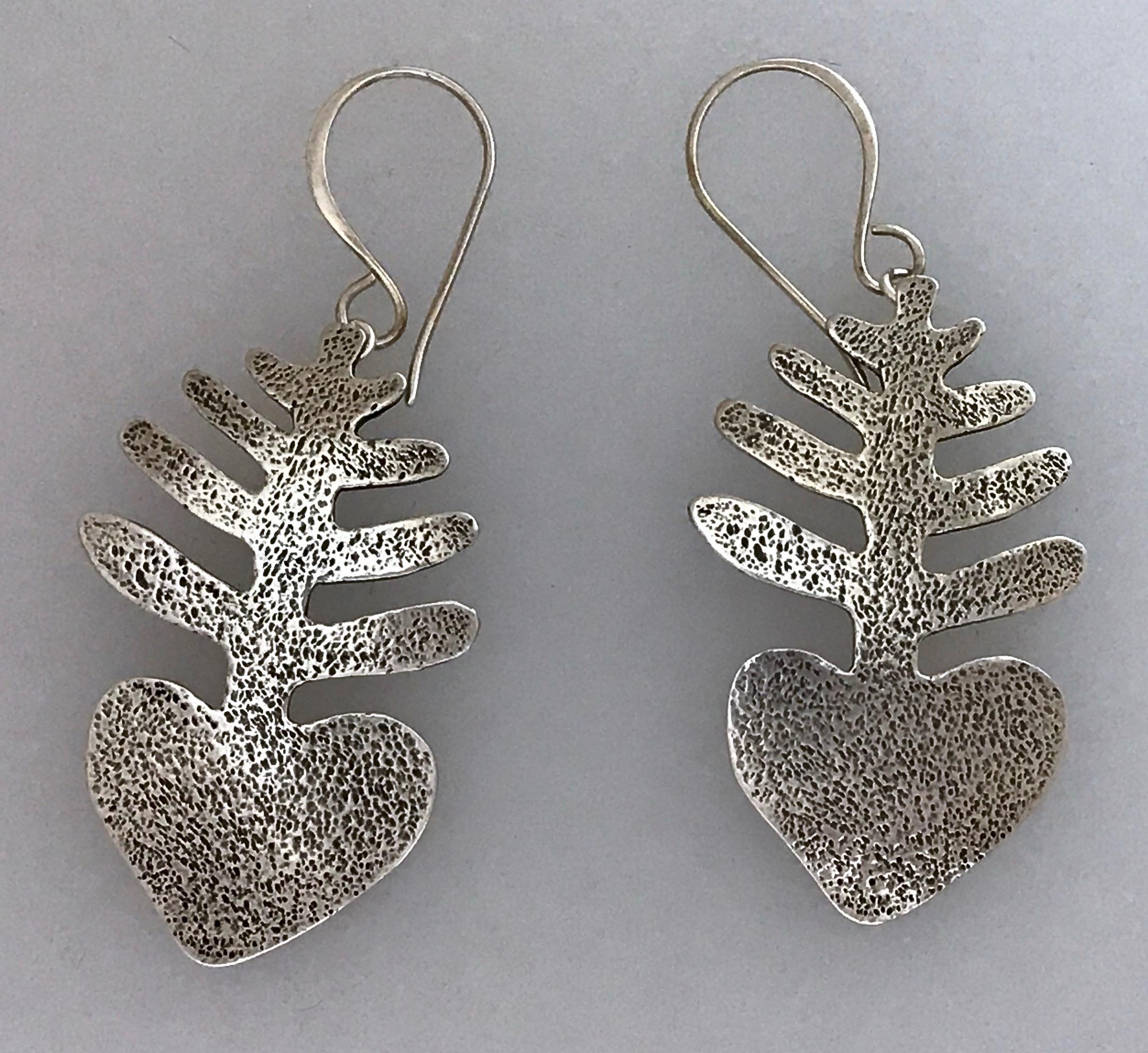 Heart Plant Earrings, by Melanie Yazzie, dangle, silver, cast earrings   In New Condition For Sale In Santa Fe, NM