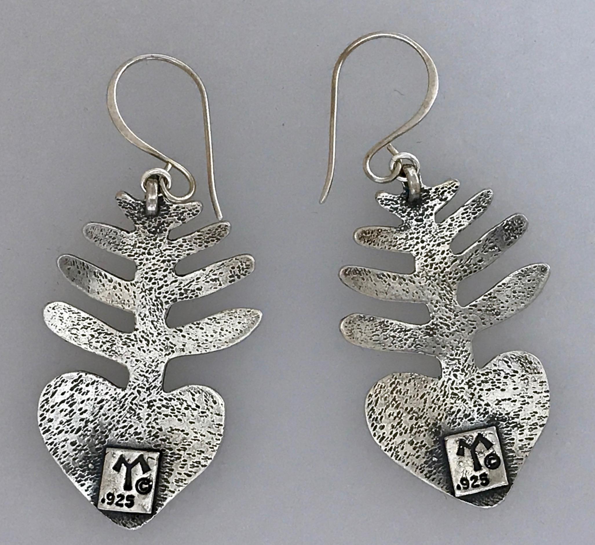 Women's Heart Plant Earrings, by Melanie Yazzie, dangle, silver, cast earrings   For Sale