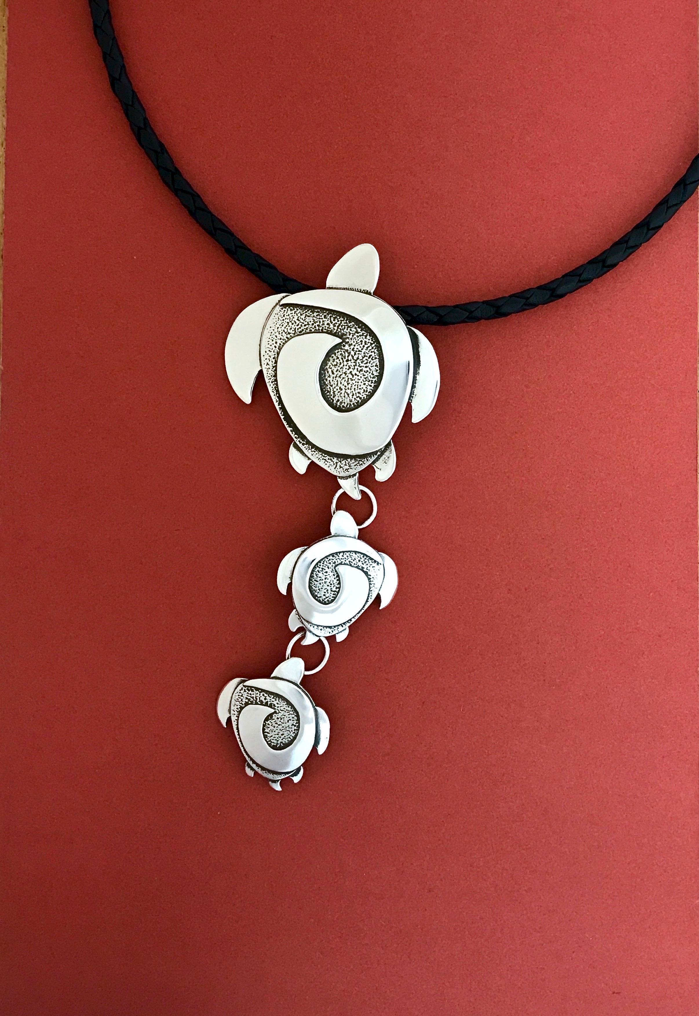 Contemporary Turtle drop pendant, cast, sterling silver, Melanie Yazzie, new, Navajo, design For Sale