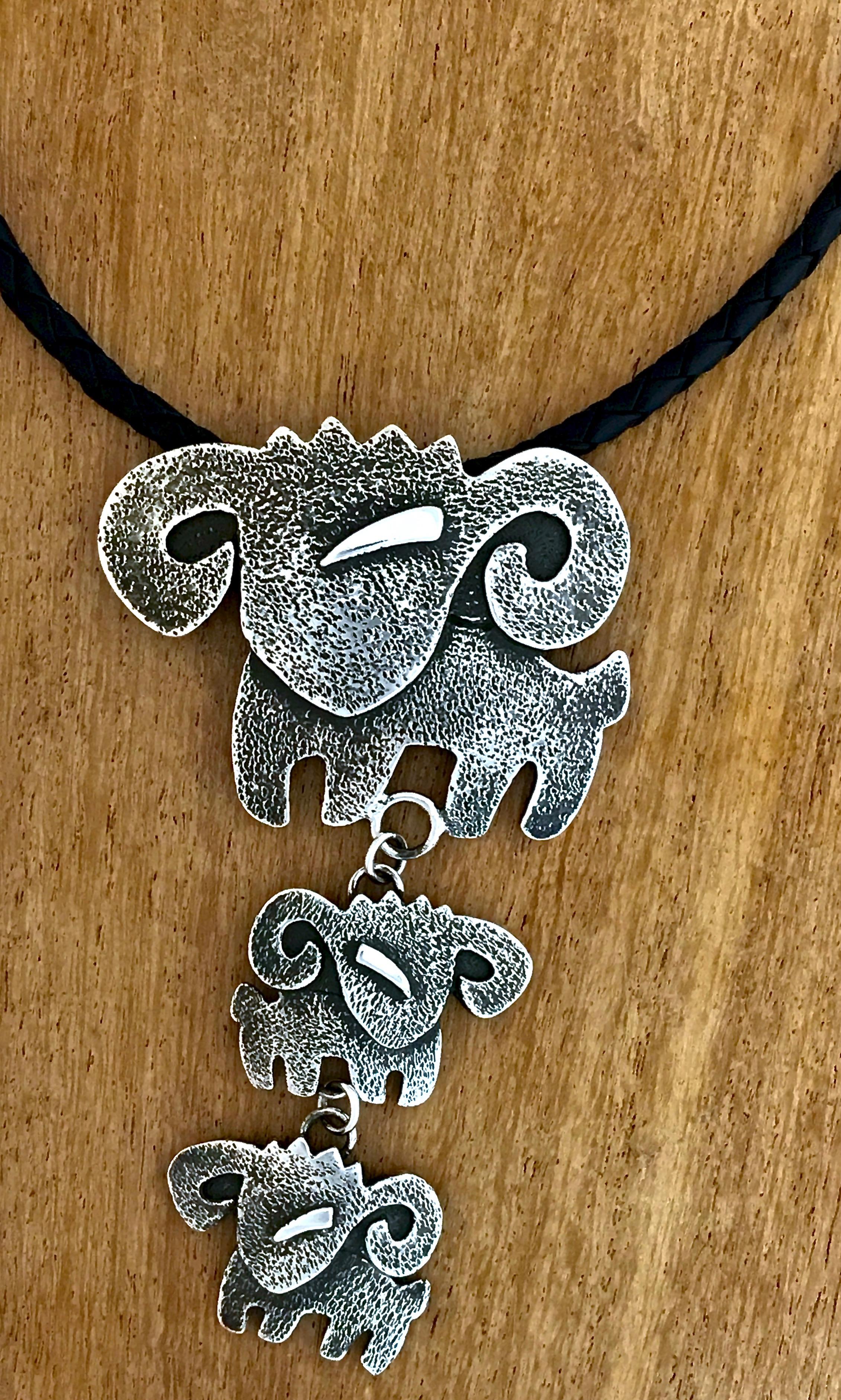 Contemporary Ram drop pendant, by Melanie Yazzie, cast, sterling silver, Navajo, necklace For Sale