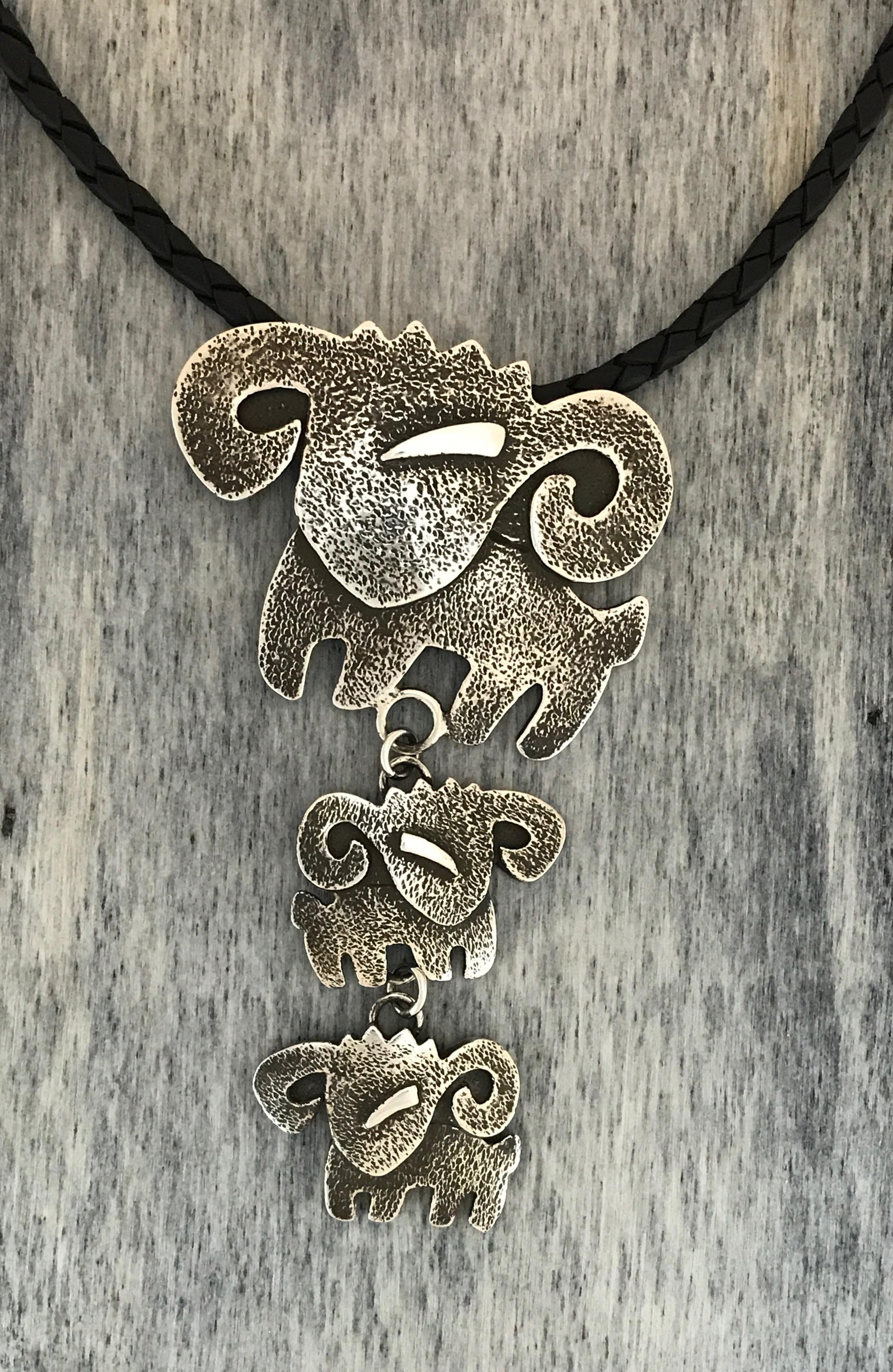 Ram drop pendant, by Melanie Yazzie, cast, sterling silver, Navajo, necklace For Sale 1