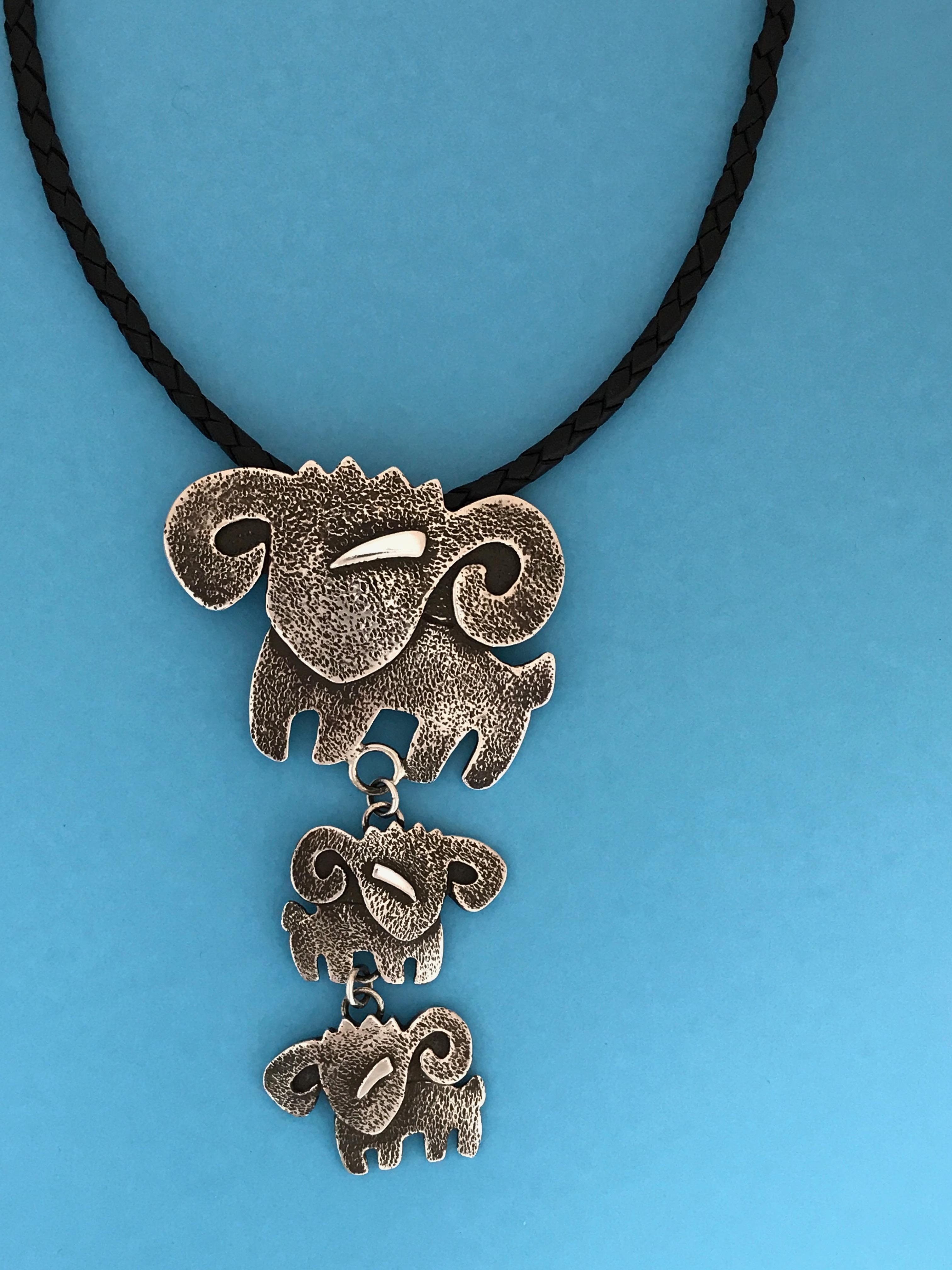 Ram drop pendant, by Melanie Yazzie, cast, sterling silver, Navajo, necklace For Sale 2