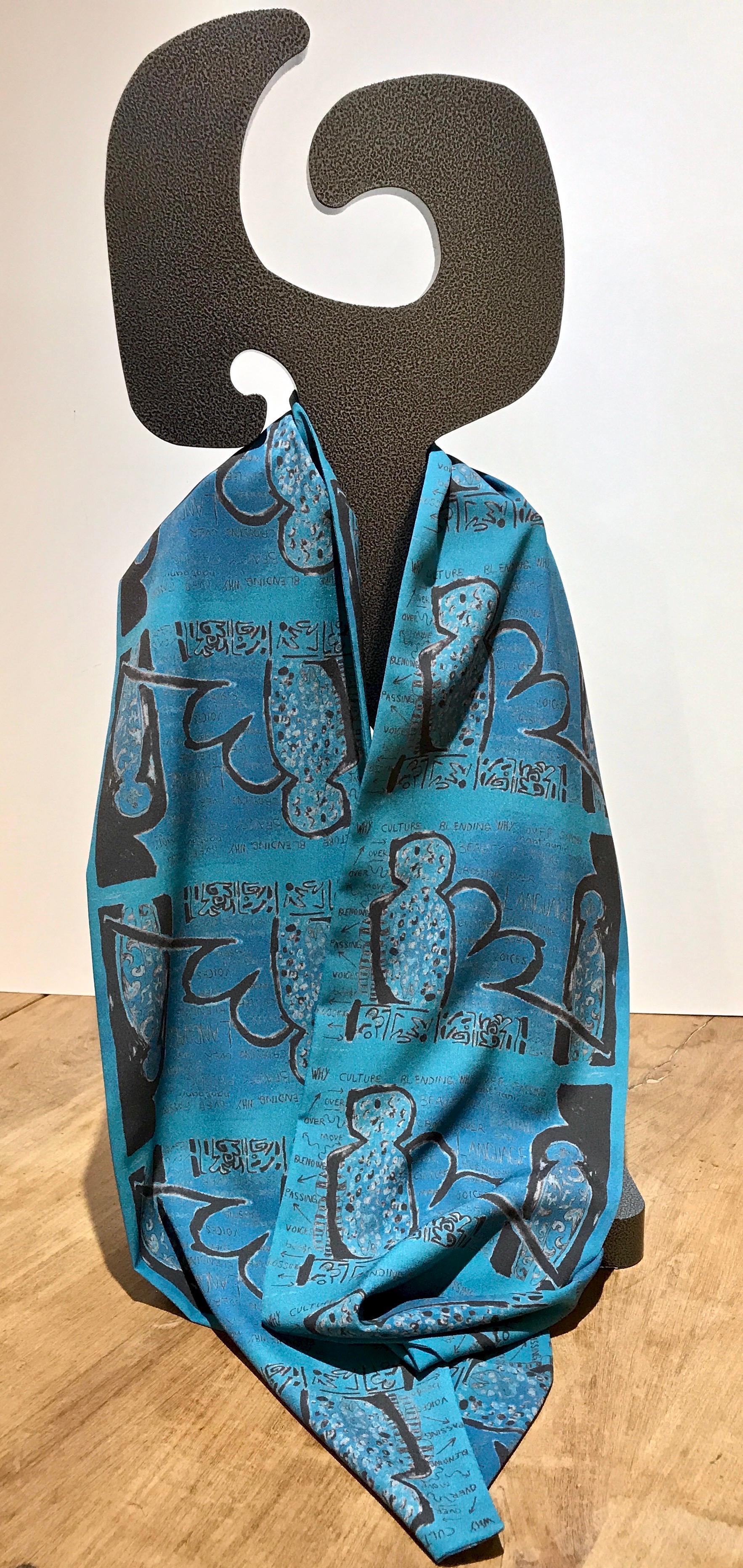 Blue Crossing Over, scarf, by Melanie Yazzie, Navajo, new, Teal, black  For Sale