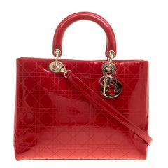 Dior Red Patent Leather Large Lady Dior Tote