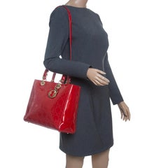 Dior Red Patent Leather Large Lady Dior Tote