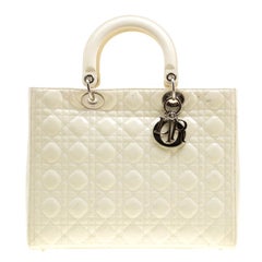 Dior Cream Patent Leather Large Lady Dior Tote