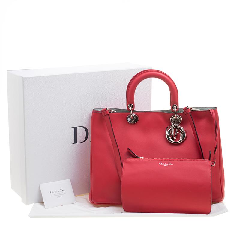 Women's Dior Red Leather Large Diorissimo Shopper Tote
