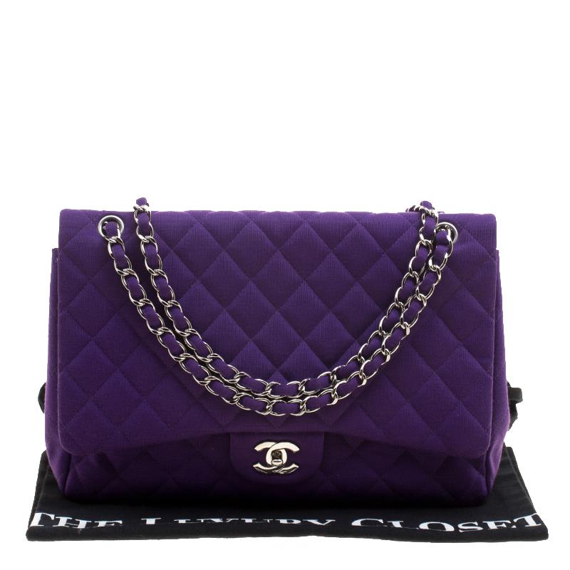 Chanel Purple Quilted Jersey Maxi Classic Single Flap Bag 7