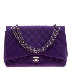 Chanel Purple Quilted Jersey Maxi Classic Single Flap Bag