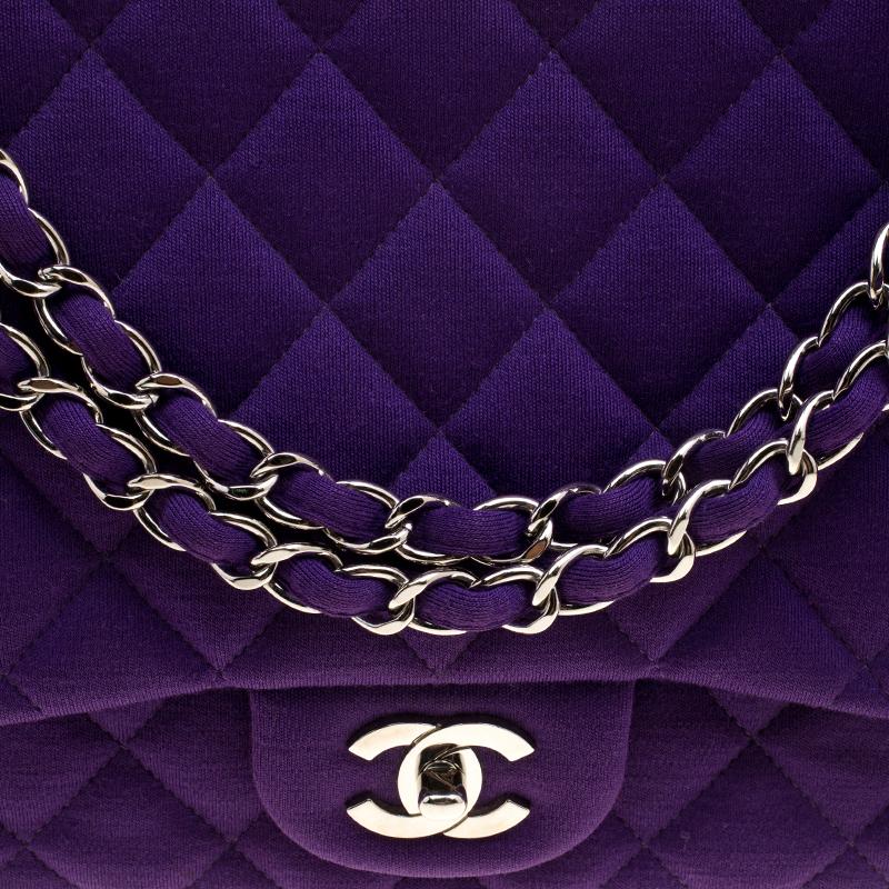 Chanel Purple Quilted Jersey Maxi Classic Single Flap Bag 4