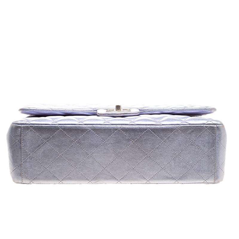 Gray Chanel Metallic Lilac Quilted Leather Maxi Classic Double Flap Bag