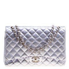 Chanel Metallic Lilac Quilted Leather Maxi Classic Double Flap Bag